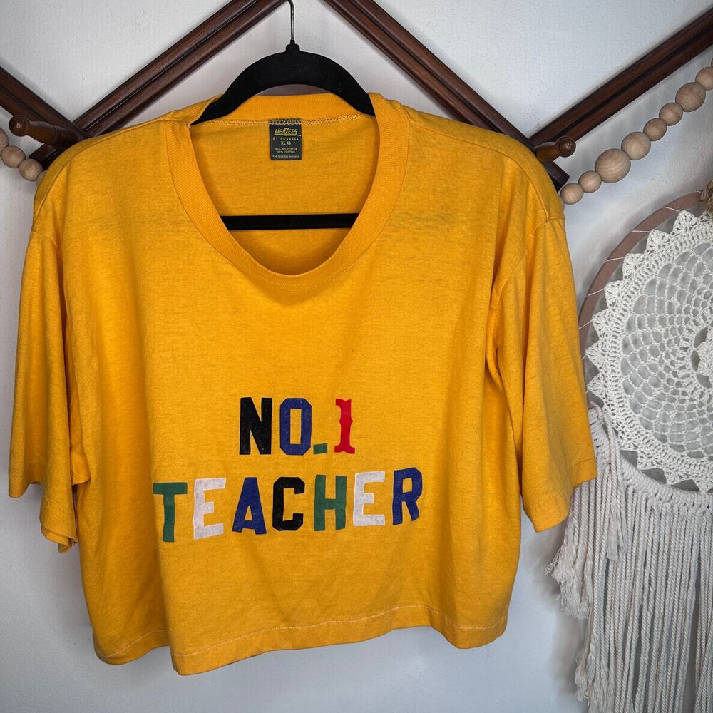 Vintage Jerzees 1980s 80s Single Stitch Crop Teacher T